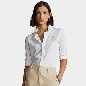 POLO RALPH LAUREN White Oxford Cotton shirt with Gold Crest | Size Small
